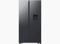 Samsung RS570G4100 Gentle Black 560L side-by-side refrigerator with non-plumbed water dispenser and digital inverter compressor.